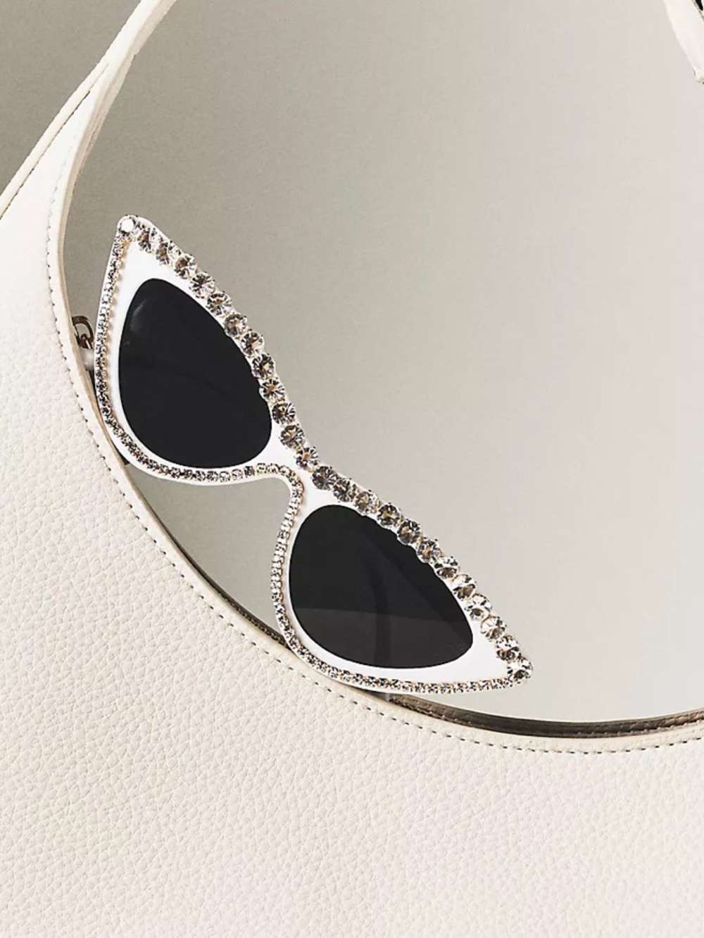 UNTAMED PETALS BY AMANDA JUDGE White Cat Eye Sunglasses with Clear Crystal Trim